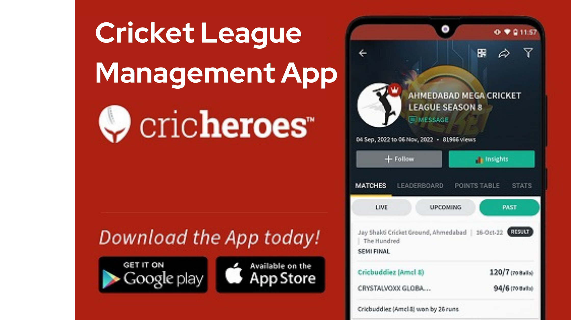 Cricket League Management Power of the CricHeroes App